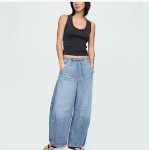 GAP Mid Rise UltraSoft Easy Horseshoe Jeans Large Oversized Barrel Pullon Cotton